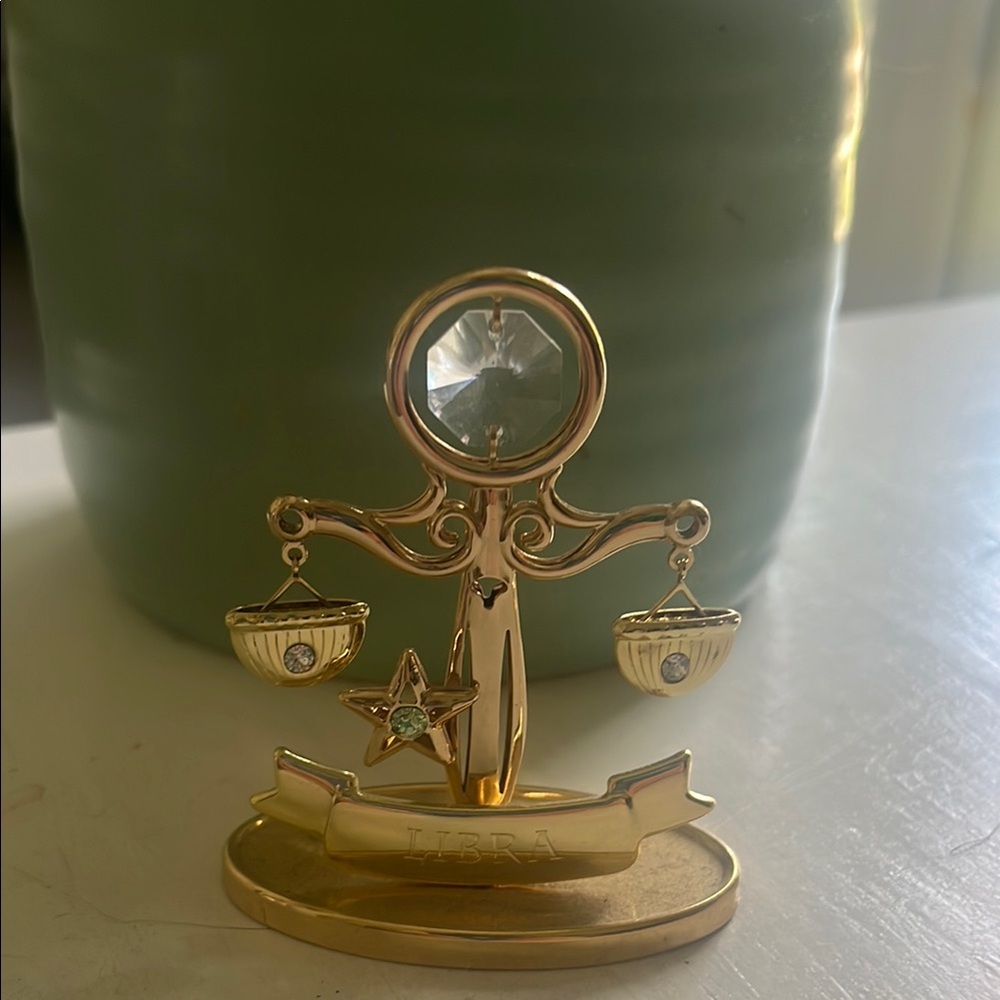 Gold Libra Zodiac Figurine with Crystals